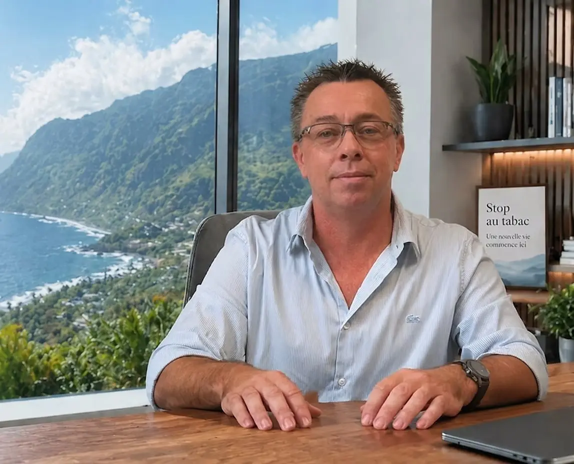 Damien Bellenger dans son cabinet de Saint-Paul, face à la mer