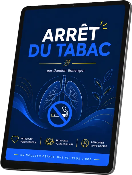 Le livre « Arrêt du tabac » de Damien Bellenger, présenté sur une tablette