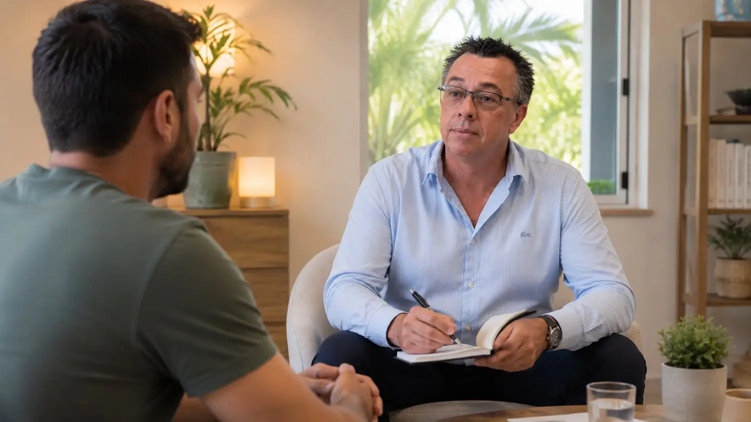 Damien Bellenger en consultation avec un client